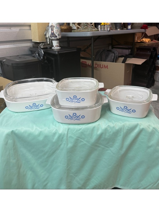 Corningware Other - Corning Ware White Bakeware Set with Blue Floral Cornflower Pattern - 4 Sets